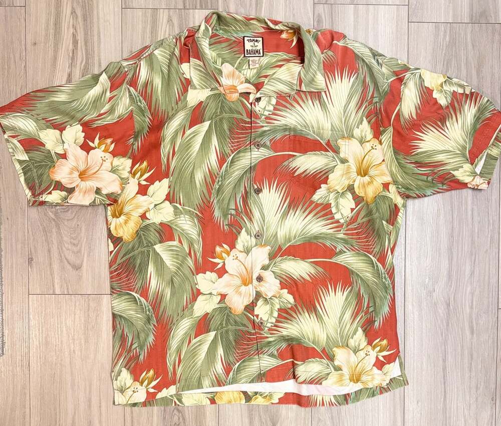 Tommy Bahama Silk Hawaiian Shirt Red Floral